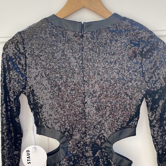 STAUD - Black Sequins Long Sleeve Mini Cut Out Dress - XS - Picture 12 of 15